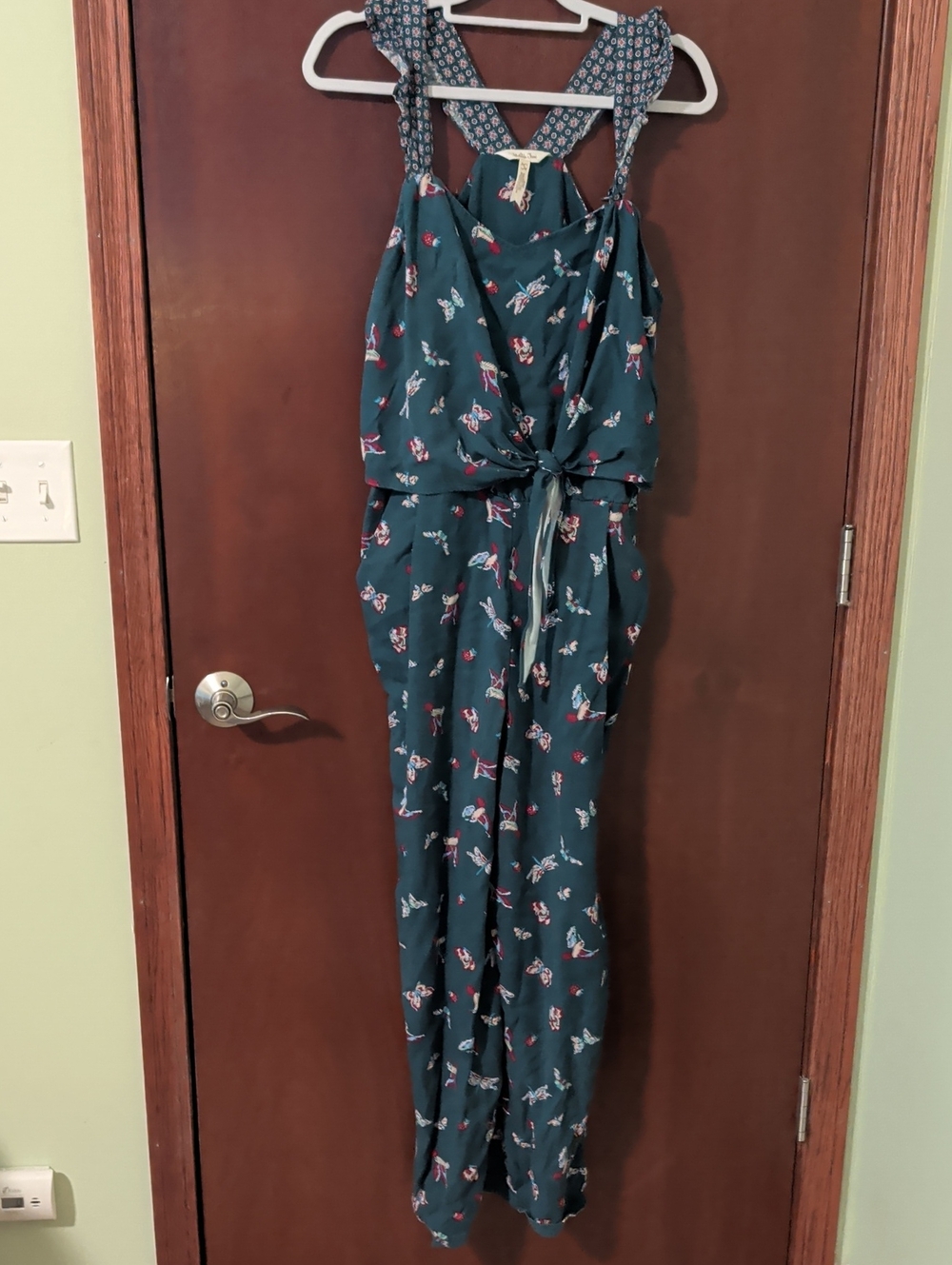Women’s Green Floral Print Jumpsuit with Tie Waist
